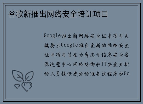 谷歌新推出网络安全培训项目 谷歌新推出网络安全培训项目